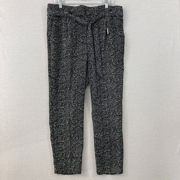 New Express Black White High Rise Belted Ankle Pants size 14 Office Career - Picture 1 of 13
